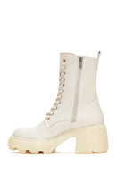 Women's Beige Zippered Heeled Boots | Derimod