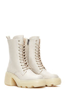 Women's Beige Zippered Heeled Boots | Derimod