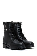 Women's Black Zippered Flat Boots | Derimod