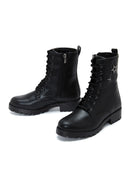 Women's Black Zippered Flat Boots | Derimod