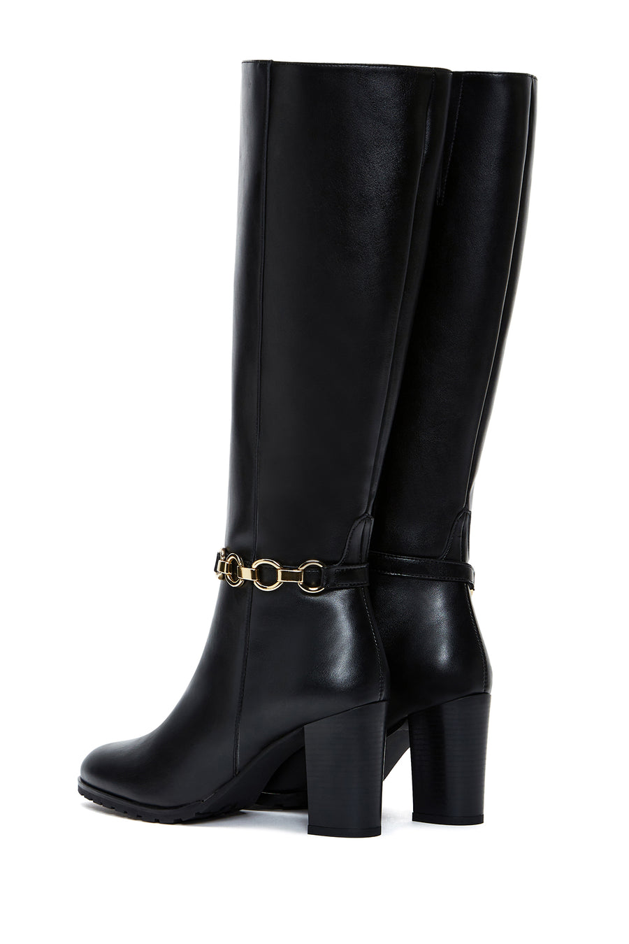 Women's Black Zippered Chain Heeled Boots
