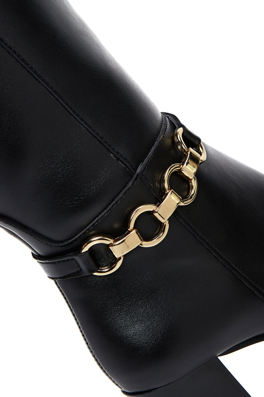 Women's Black Zippered Chain Heeled Boots