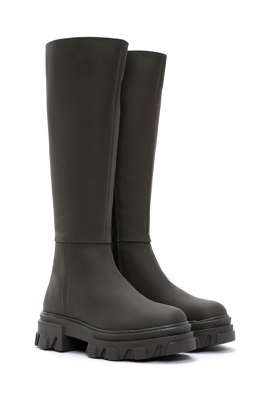 Women's Khaki Zippered Thick Soled Boots