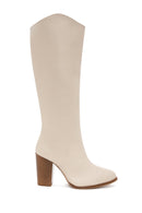 Women's Beige Thick High Heeled Classic Boots | Derimod