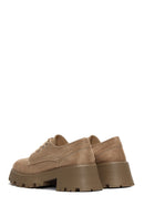 Women's Beige Suede Thick Sole Oxford Shoes | Derimod