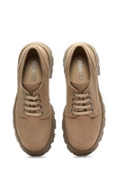 Women's Beige Suede Thick Sole Oxford Shoes | Derimod