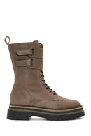 Women's Mink Suede Leather Zippered Flat Boots | Derimod