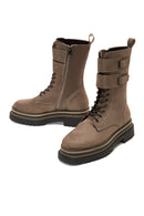 Women's Mink Suede Leather Zippered Flat Boots | Derimod