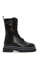 Women's Black Thick Soled Zippered Flat Boots | Derimod