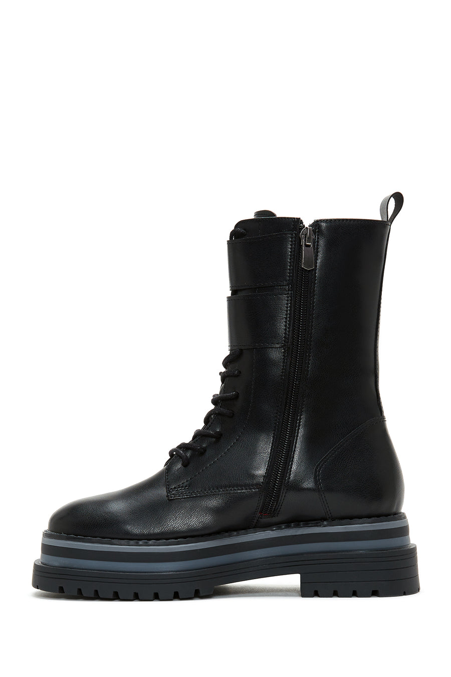 Women's Black Thick Soled Zippered Flat Boots