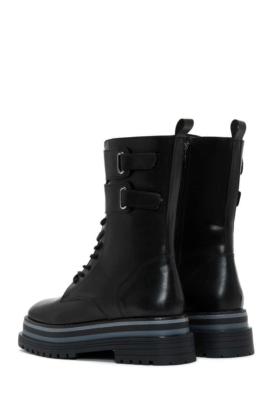 Women's Black Thick Soled Zippered Flat Boots