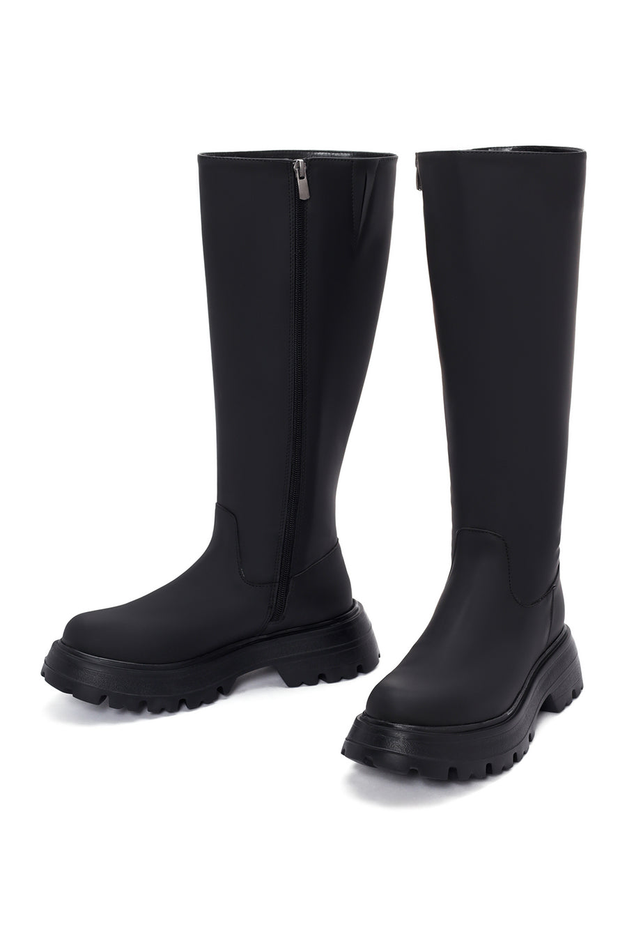 Women's Black Zippered Thick Soled Boots