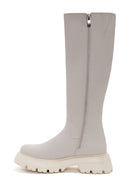 Kadın Bej Fermuarlı Kalın Tabanlı Çizme | Derimod