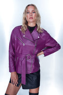 Paradise Women's Purple Biker Leather Jacket | Derimod