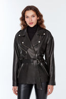 Paradise Women's Black Leather Coat | Derimod