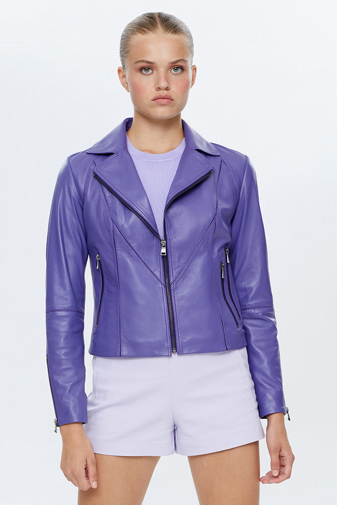 Olivia Women's Lilac Stretch-Fit Leather Jacket 22WGD5017U4 | Derimod
