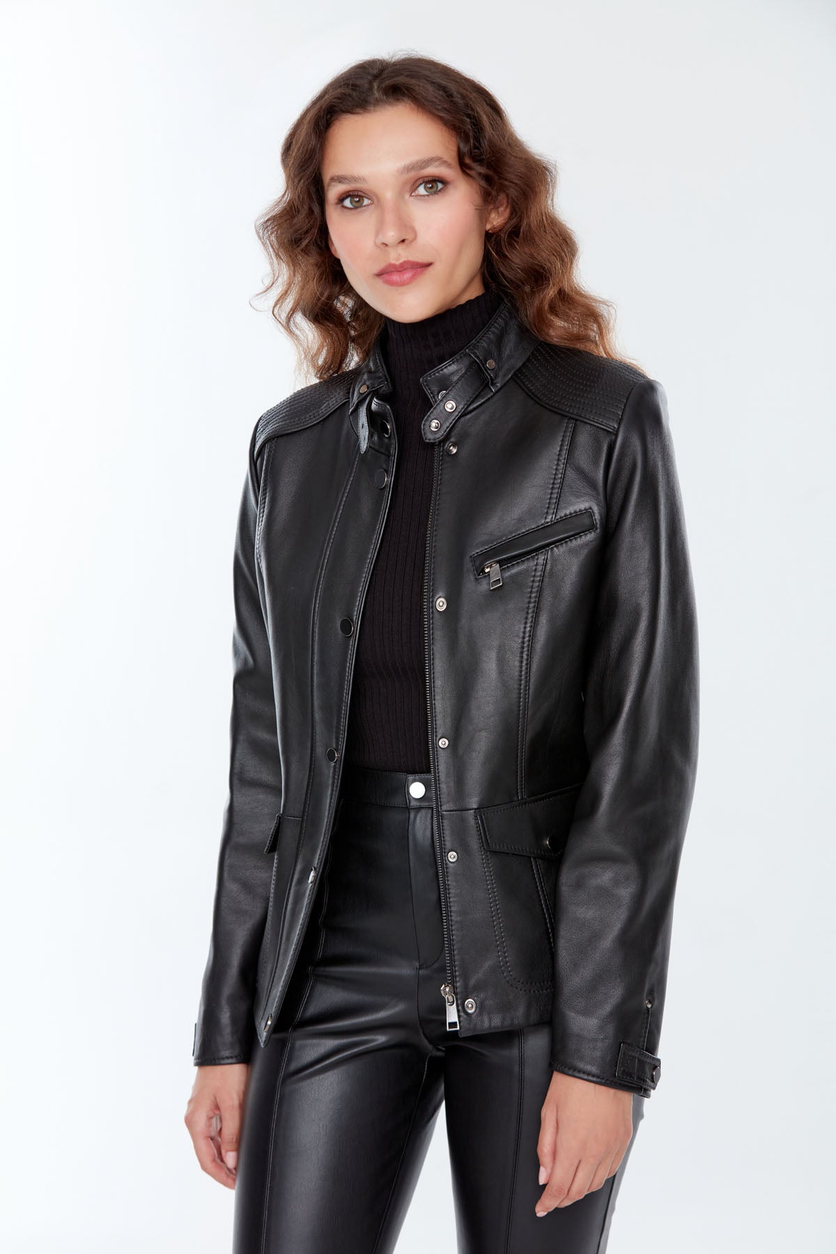 Meg Women's Black Leather Jacket 22WGD5020U5 | Derimod