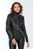 Meg Women's Black Leather Jacket | Derimod