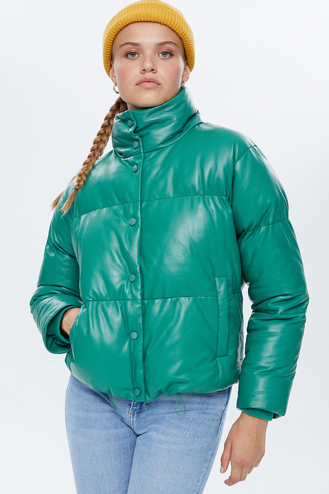 Barcelona Women's Green Puffer Leather Coat 22WGD5022E9 | Derimod