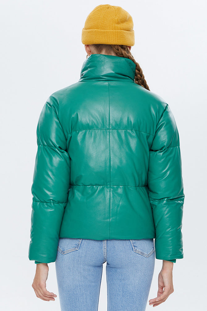 Barcelona Women's Green Puffer Leather Coat