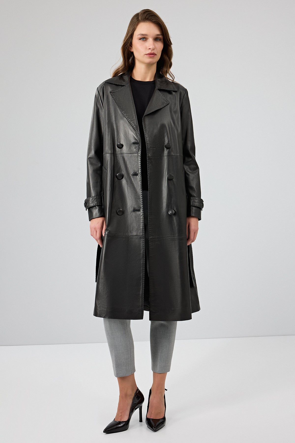 Beyonce Kadın Siyah Deri Pardösü