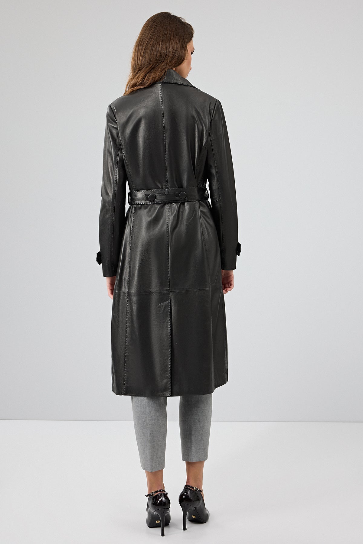 Beyonce Kadın Siyah Deri Pardösü