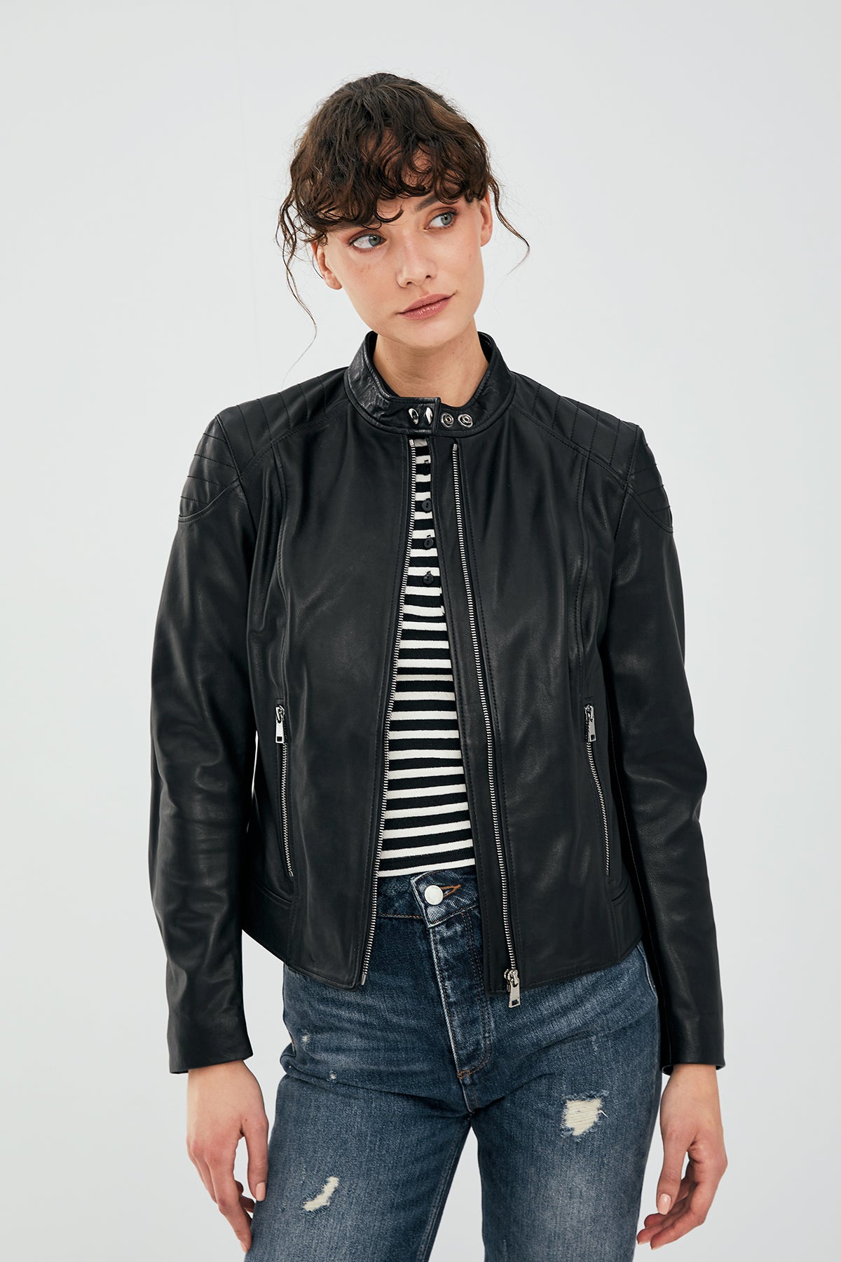 Gigi Women's Black Sport Short Leather Jacket 22WGD5046VE | Derimod