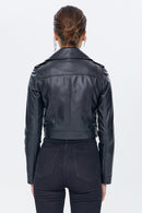Star Kadın Siyah Deri Biker Ceket | Derimod