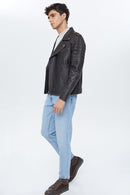 Speedy Erkek Siyah Deri Slim-Fit Biker Ceket | Derimod