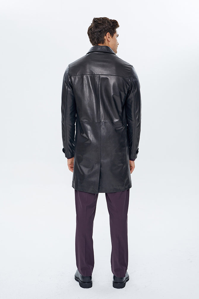 De Bruyne Men's Black Long Blazer Leather Jacket