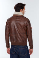 Maverick Men's Brown Embroidered Collar Fur Leather Pilot Coat | Derimod