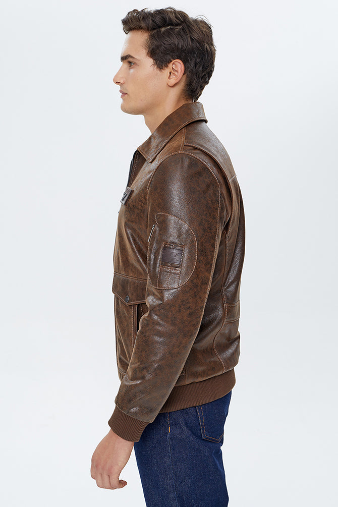 Daytona Men's Tan Leather Jacket with Crest