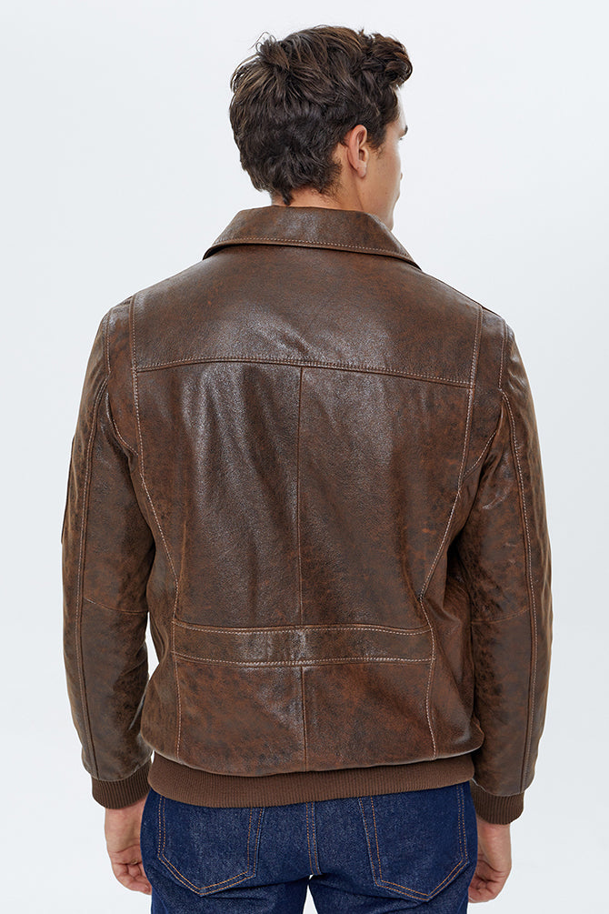 Daytona Men's Tan Leather Jacket with Crest
