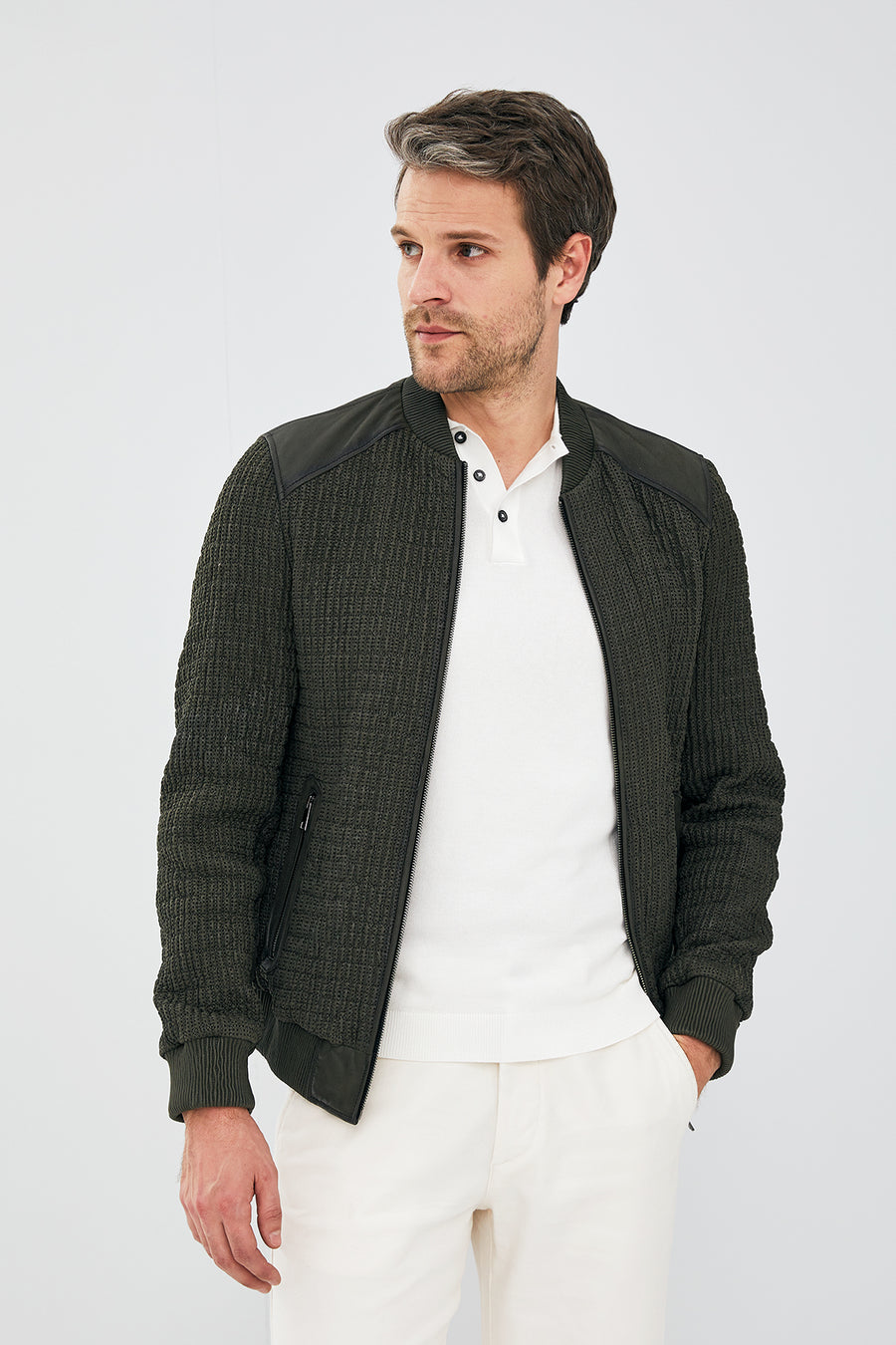Andre Men's Green Special Stitched Nubuck Leather Coat