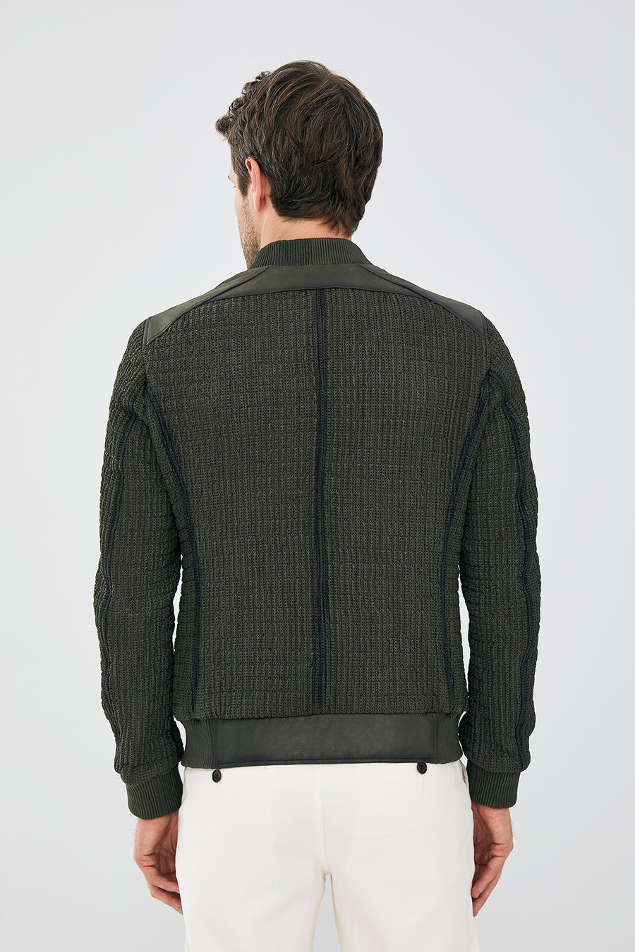 Andre Men's Green Special Stitched Nubuck Leather Coat