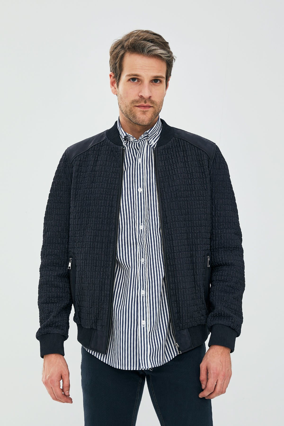 Andre Erkek Lacivert Özel Dikişli Nubuk Deri Mont 22WGD64591D | Derimod