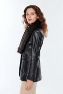 Noella Kadın Siyah Kürklü Blazer Deri Ceket | Derimod