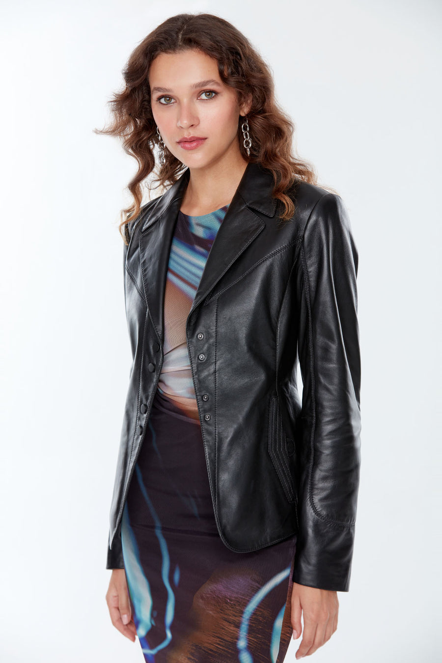 Kelly Women's Black Leather Jacket 22WGE50411M | Derimod