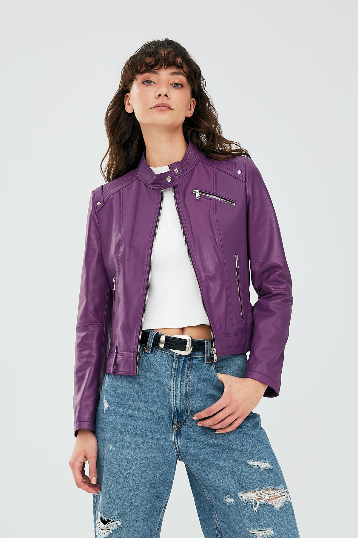 Sonia Women's Purple Leather Jacket 22WGE59131M | Derimod