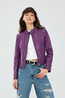Sonia Women's Purple Leather Jacket | Derimod