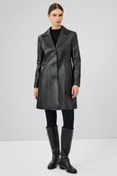 Christina Kadın Siyah Kürklü Uzun Deri Kaban | Derimod