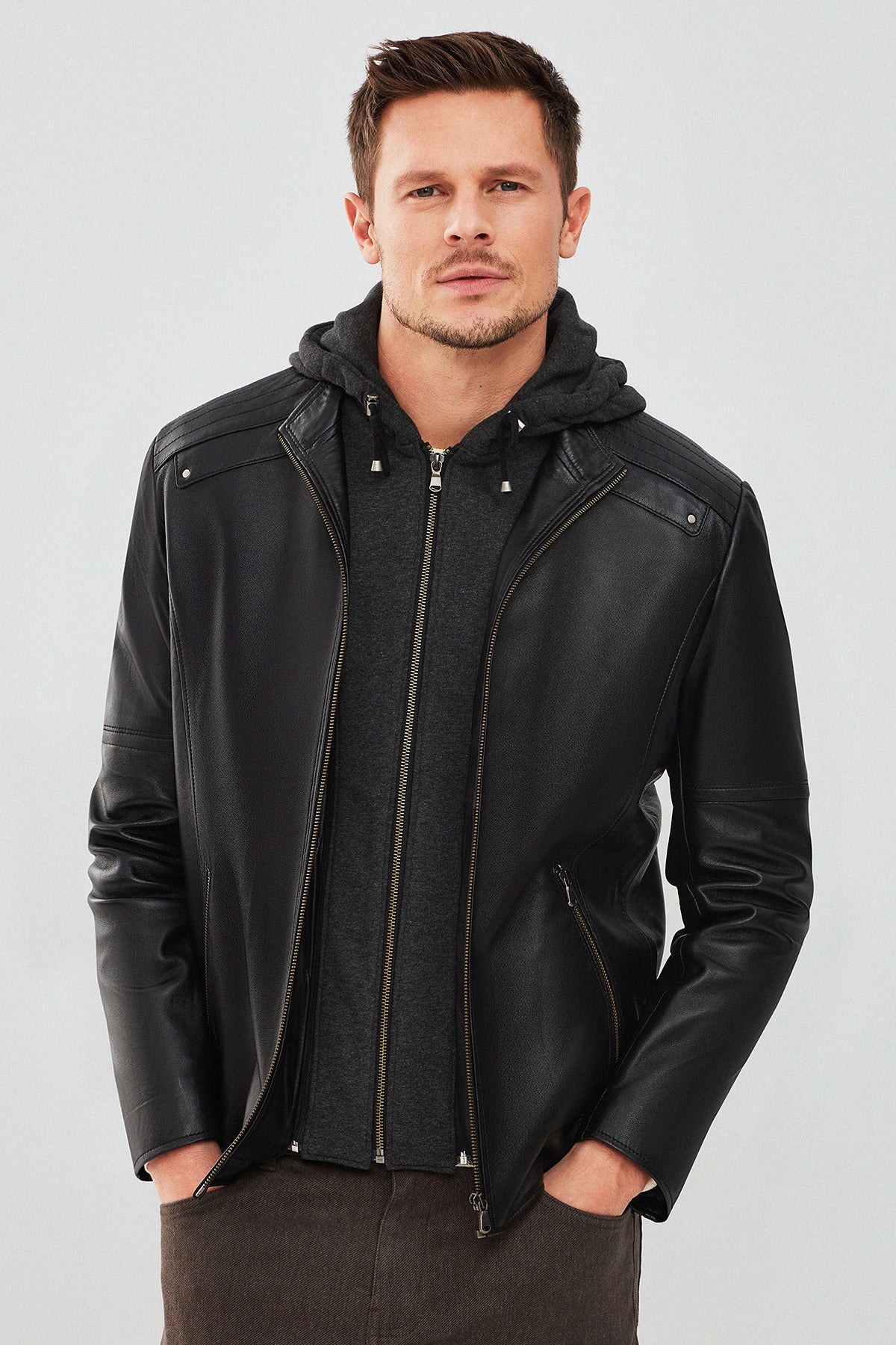 Danny Erkek Siyah Kapüşonlu Spor Deri Ceket 22WGE64341M | Derimod