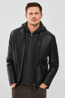 Danny Erkek Siyah Kapüşonlu Spor Deri Ceket | Derimod