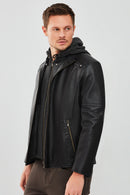 Danny Erkek Siyah Kapüşonlu Spor Deri Ceket | Derimod