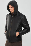 Danny Erkek Siyah Kapüşonlu Spor Deri Ceket | Derimod