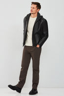 Danny Erkek Siyah Kapüşonlu Spor Deri Ceket | Derimod