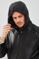 Danny Erkek Siyah Kapüşonlu Spor Deri Ceket | Derimod