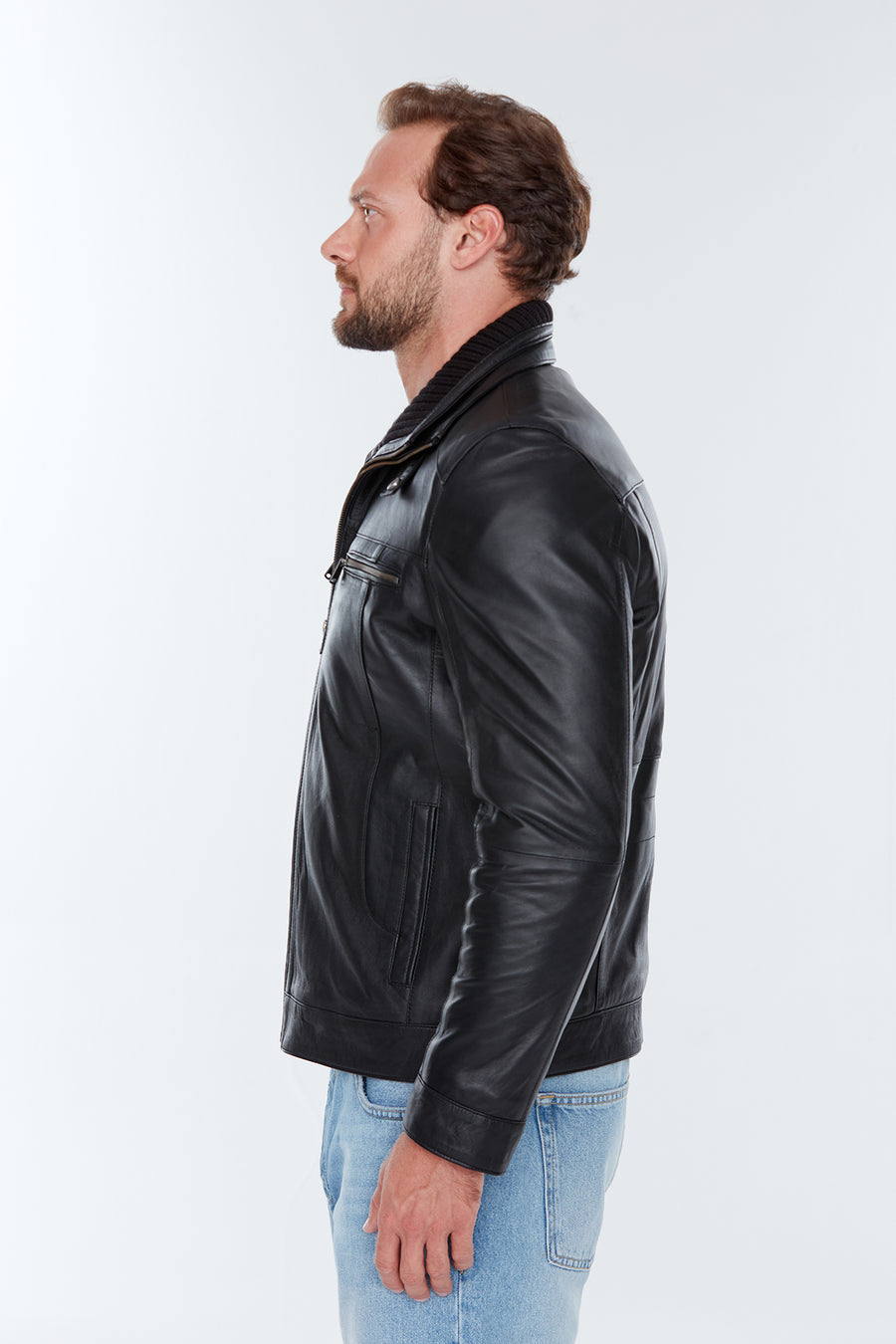 Antonıo Men's Black Double Collar Leather Jacket