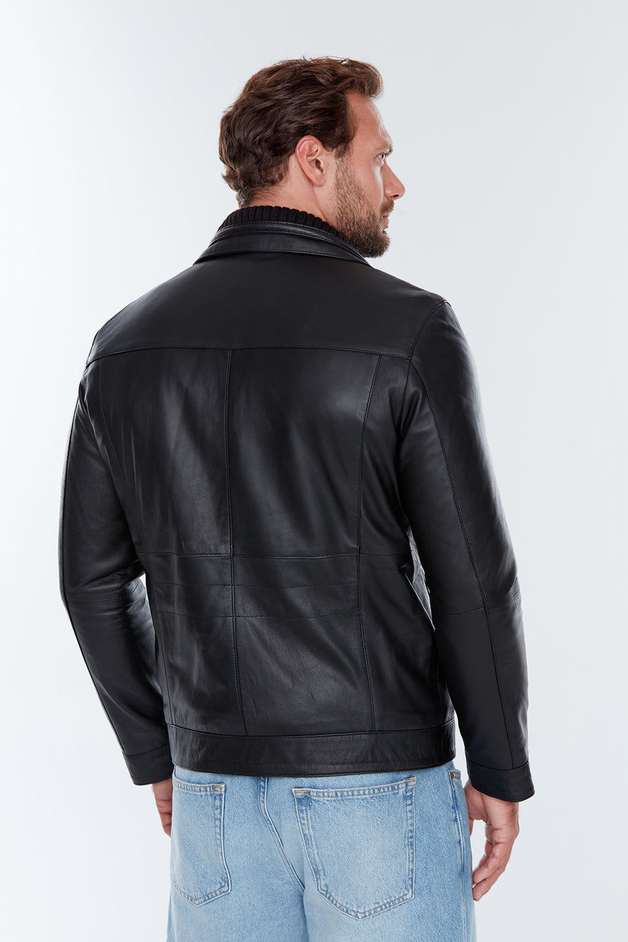 Antonıo Men's Black Double Collar Leather Jacket