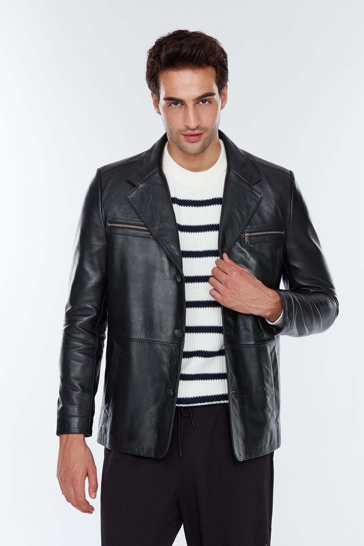 Frank Men's Black Leather Jacket 22WGE64541M | Derimod